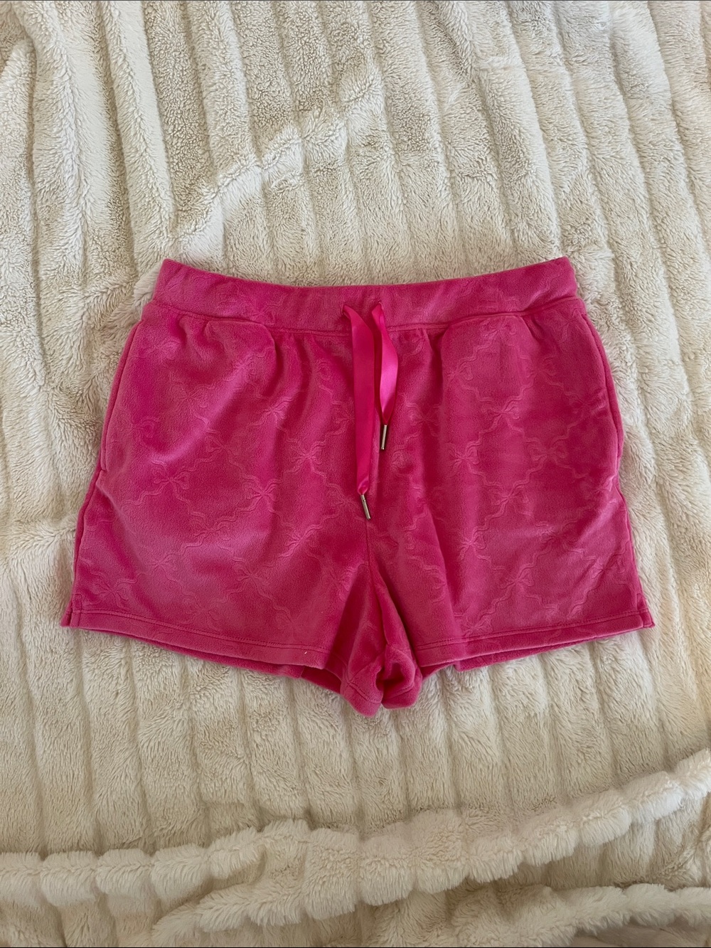 Pink Velour Women's Lounge Shorts - bow design